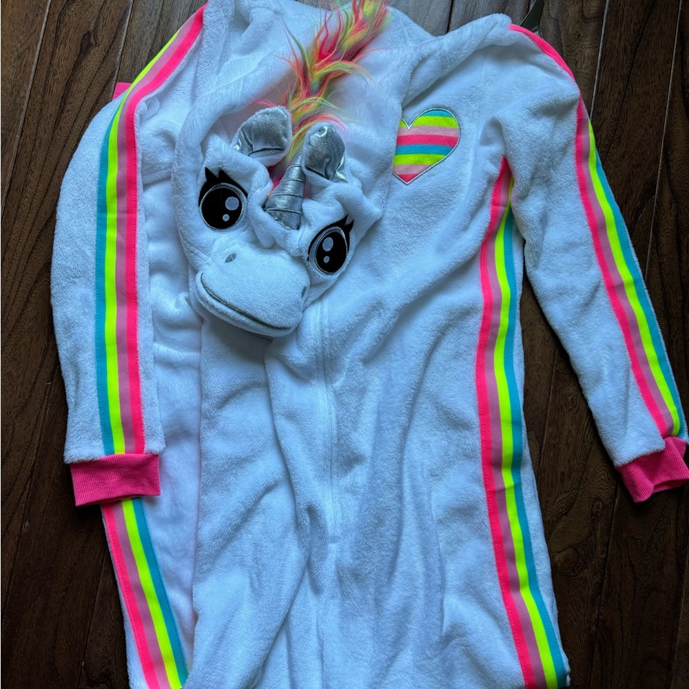 White neon striped Unicorn onesie Women’s Size S. Never worn